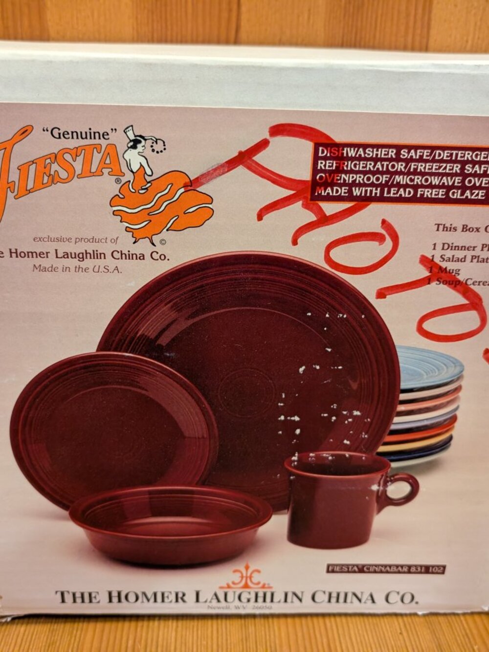 Fiesta Ware Retired 4-Piece Place Setting CINNABAR Fiestaware Set w/ Box USA GUC - Picture 7 of 15